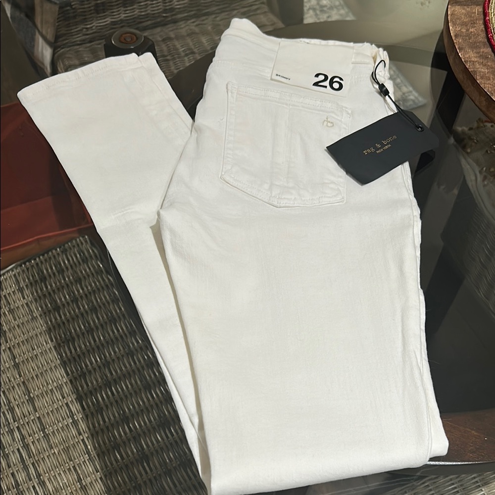 rag & bone White Straight Leg Skinny Jeans - Picture 2 of 14